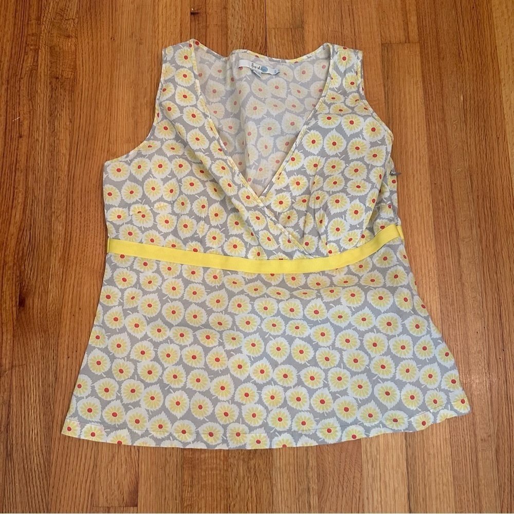 Boden Sinead Yellow Floral Sleeveless Peplum Blouse. Size US10 (g7)
